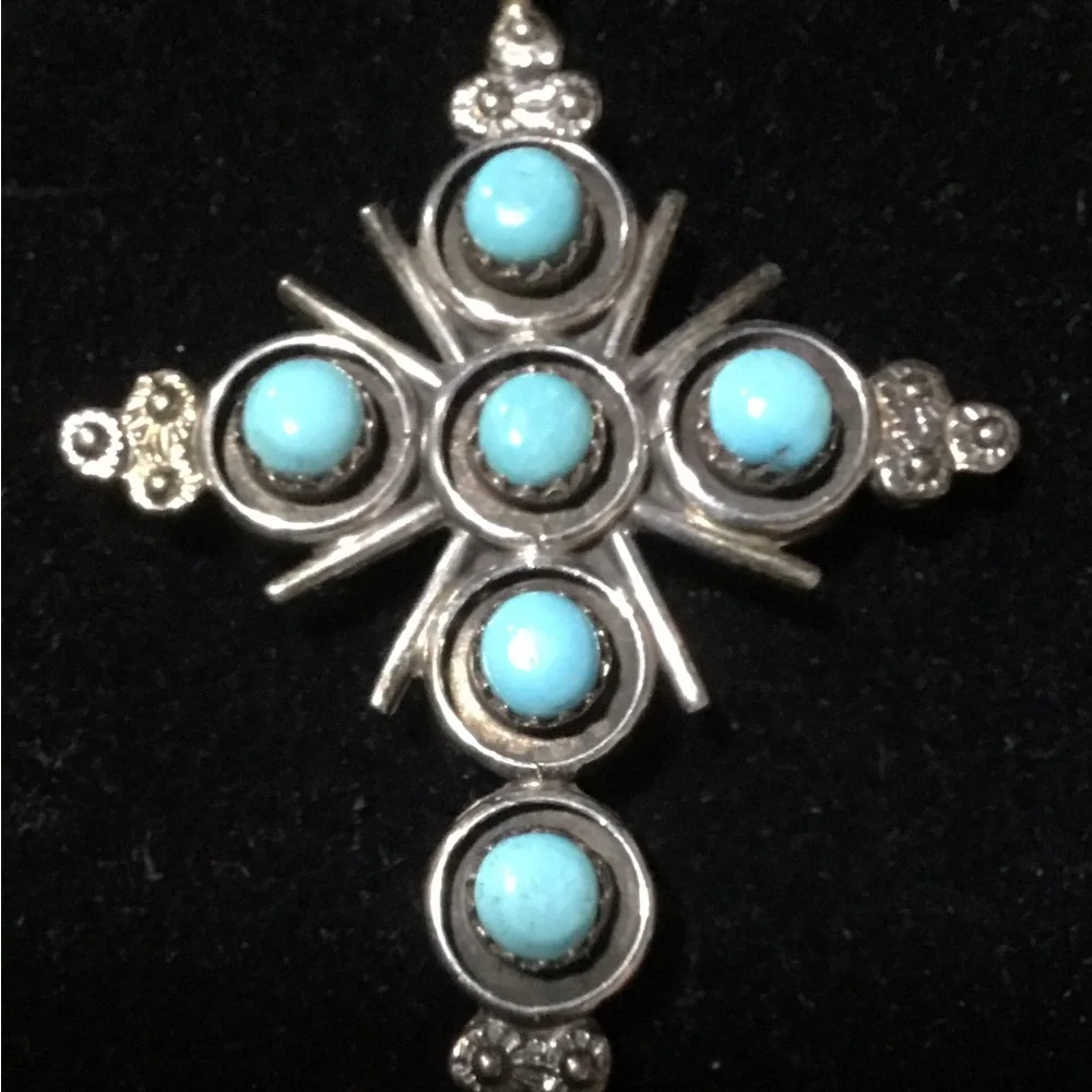 Sterling Silver Turquoise Cross Pendant - Blue Accent